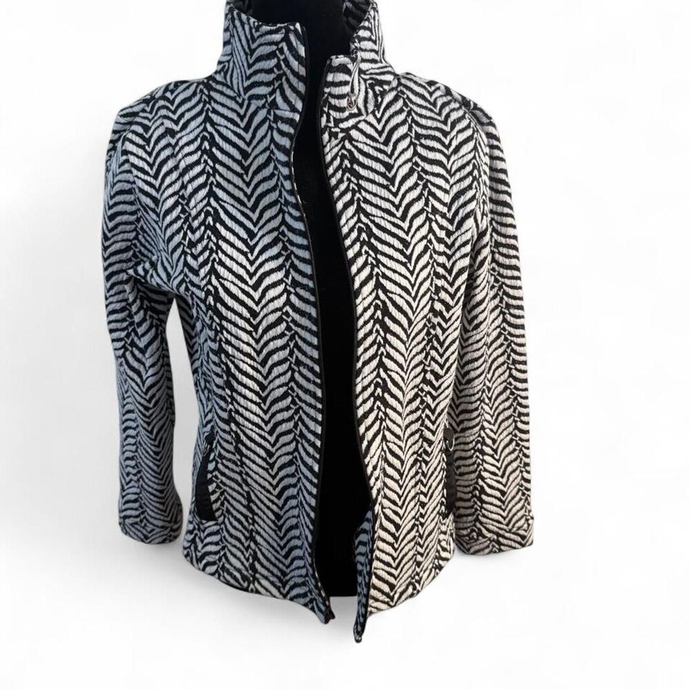 90s Sporty Chic Normcore Minimalist Black and White Herringbone Zip Jacket
